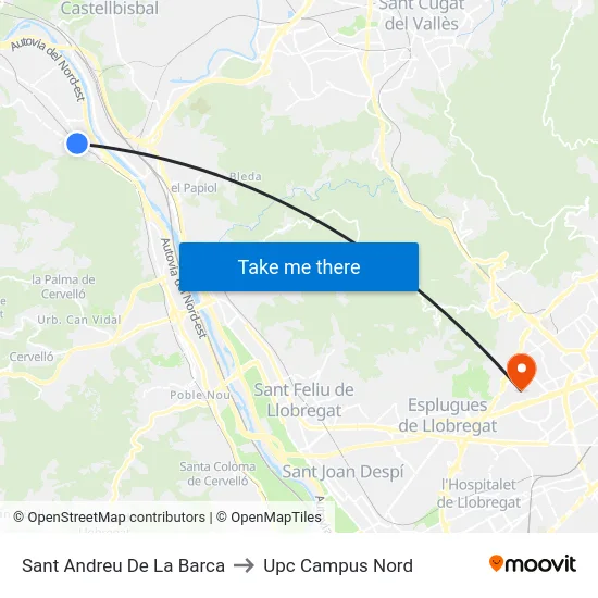 Sant Andreu De La Barca to Upc Campus Nord map