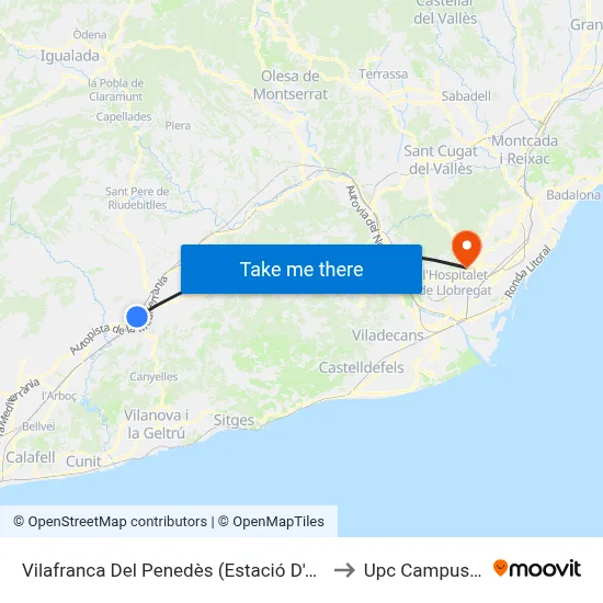 Vilafranca Del Penedès (Estació D'Autobusos) to Upc Campus Nord map
