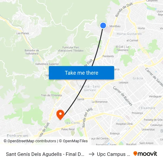 Sant Genís Dels Agudells - Final De Trajecte to Upc Campus Nord map