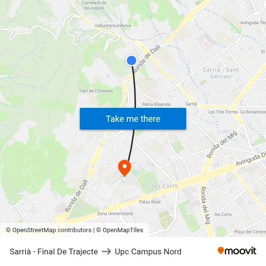 Sarrià - Final De Trajecte to Upc Campus Nord map