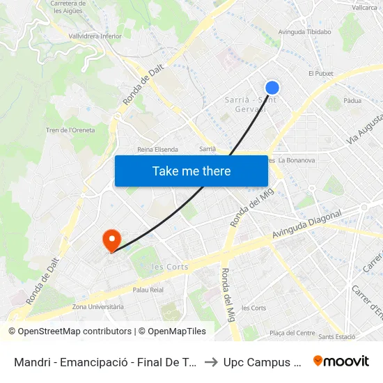 Mandri - Emancipació - Final De Trajecte to Upc Campus Nord map