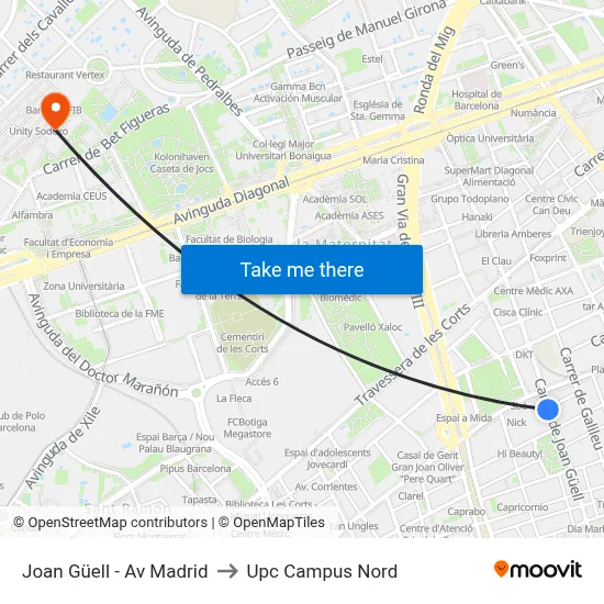 Joan Güell - Av Madrid to Upc Campus Nord map