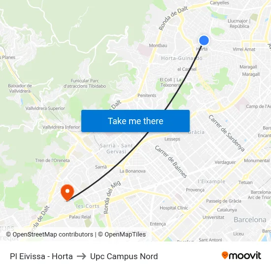 Pl Eivissa - Horta to Upc Campus Nord map
