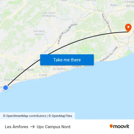 Les Àmfores to Upc Campus Nord map
