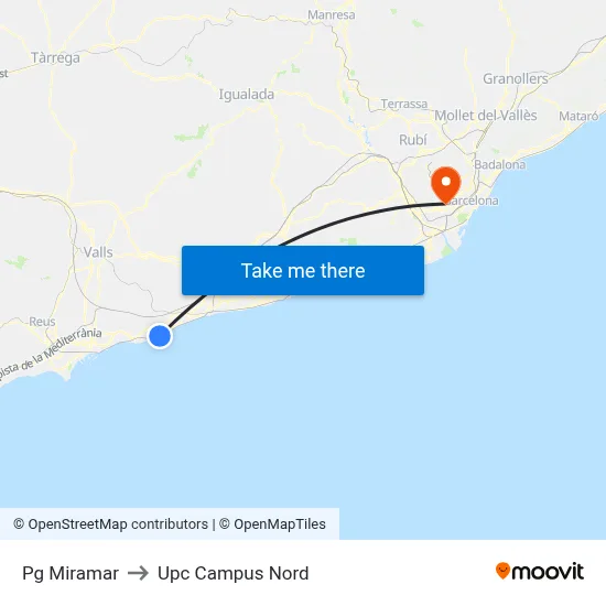 Pg Miramar to Upc Campus Nord map