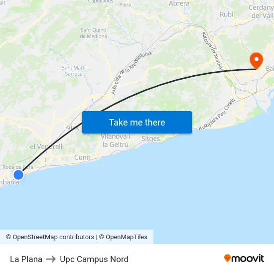 La Plana to Upc Campus Nord map
