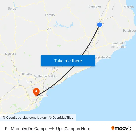 Pl. Marquès De Camps to Upc Campus Nord map