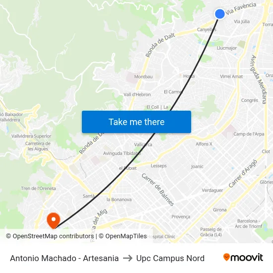 Antonio Machado - Artesania to Upc Campus Nord map
