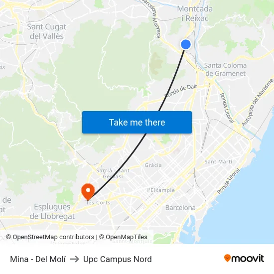 Mina - Del Molí to Upc Campus Nord map