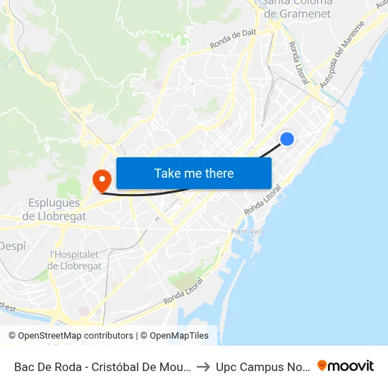 Bac De Roda - Cristóbal De Moura to Upc Campus Nord map