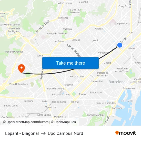 Lepant - Diagonal to Upc Campus Nord map