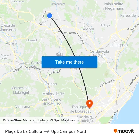 Plaça De La Cultura to Upc Campus Nord map