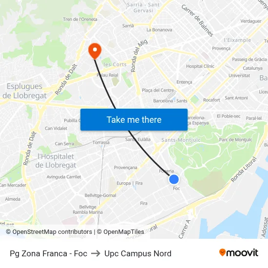 Pg  Zona Franca - Foc to Upc Campus Nord map