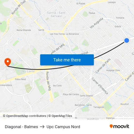 Diagonal - Balmes to Upc Campus Nord map