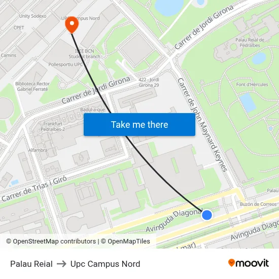 Palau Reial to Upc Campus Nord map