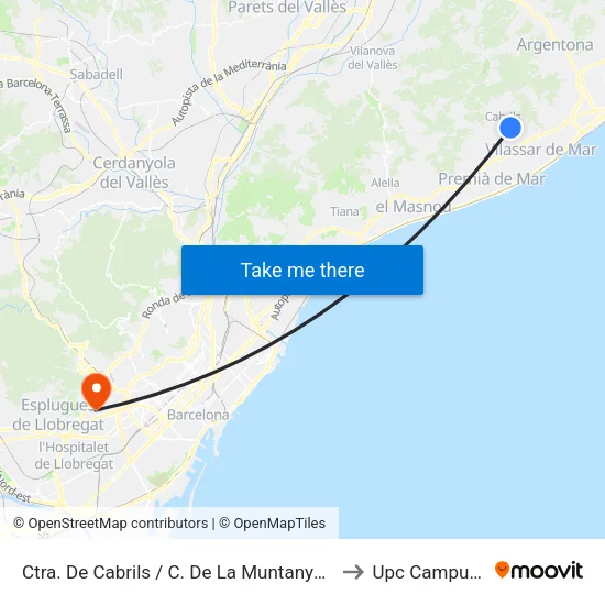 Ctra. De Cabrils / C. De La Muntanya (Montcabrer) to Upc Campus Nord map