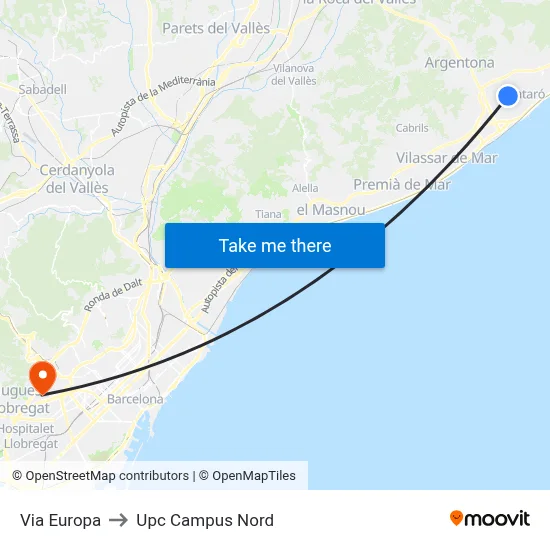 Via Europa to Upc Campus Nord map