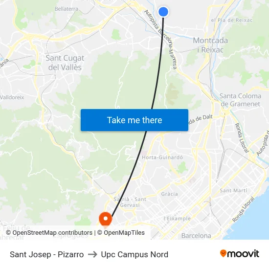 Sant Josep - Pizarro to Upc Campus Nord map