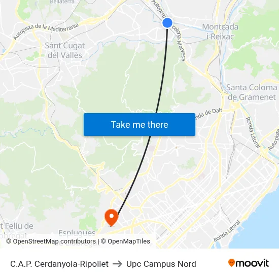 C.A.P. Cerdanyola-Ripollet to Upc Campus Nord map