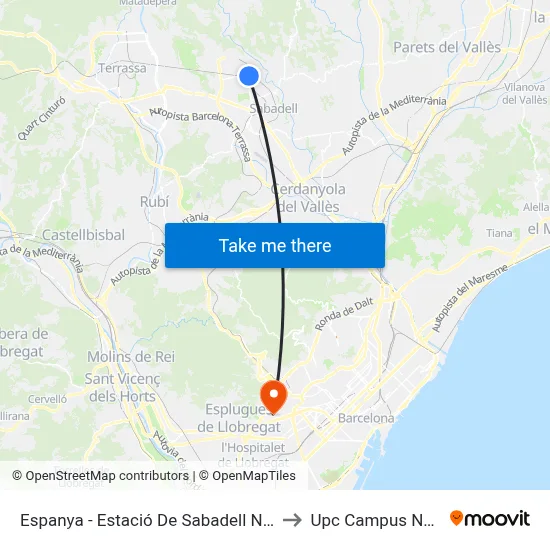 Espanya - Estació De Sabadell Nord to Upc Campus Nord map