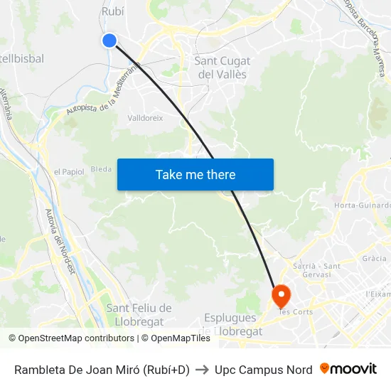 Rambleta De Joan Miró (Rubí+D) to Upc Campus Nord map