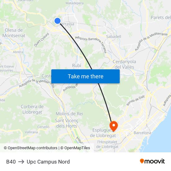 B40 to Upc Campus Nord map