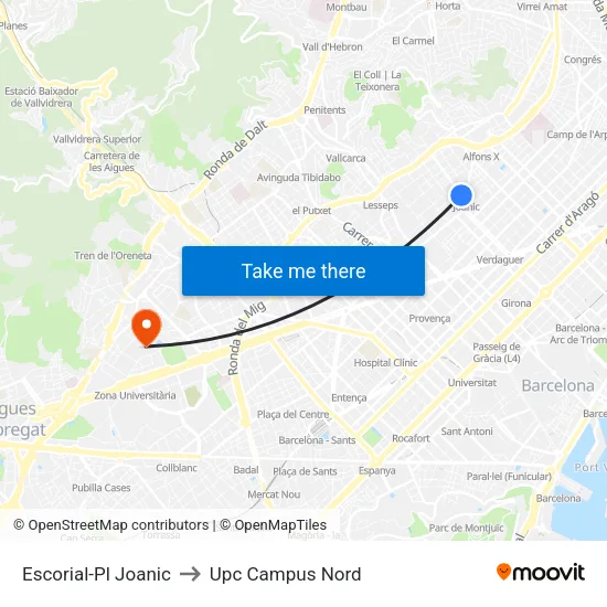 Escorial-Pl Joanic to Upc Campus Nord map