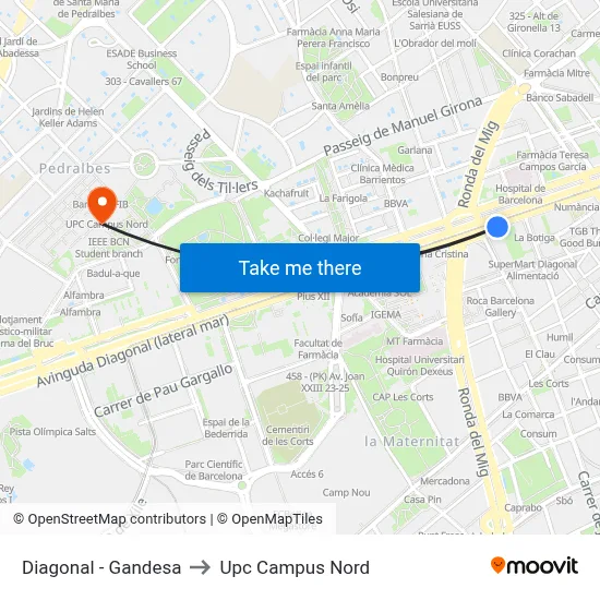 Diagonal - Gandesa to Upc Campus Nord map