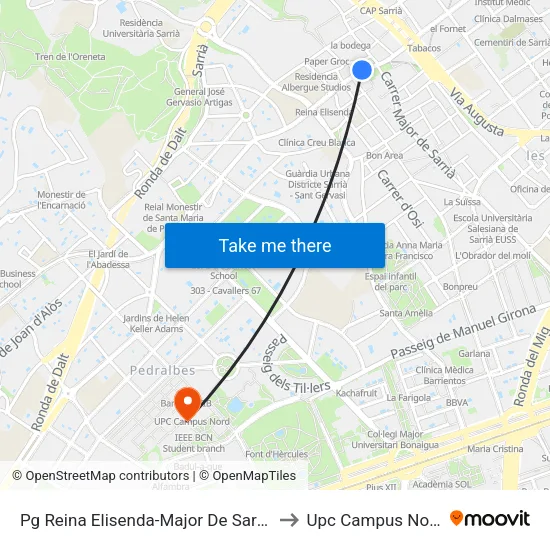 Pg Reina Elisenda-Major De Sarrià to Upc Campus Nord map