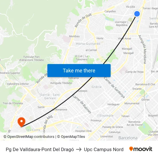 Pg De Valldaura-Pont Del Dragó to Upc Campus Nord map