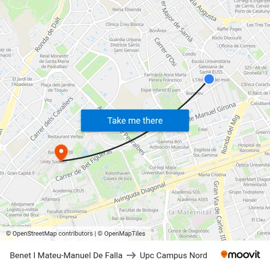 Benet I Mateu-Manuel De Falla to Upc Campus Nord map