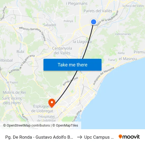 Pg. De Ronda - Gustavo Adolfo Bécquer to Upc Campus Nord map