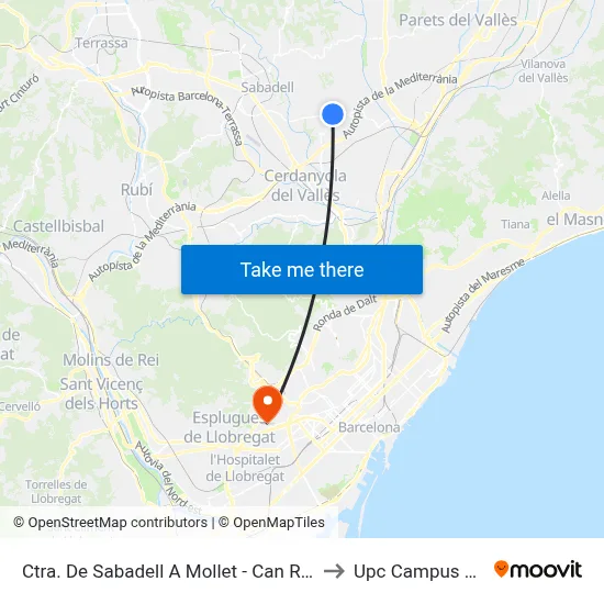 Ctra. De Sabadell A Mollet - Can Rectoret to Upc Campus Nord map