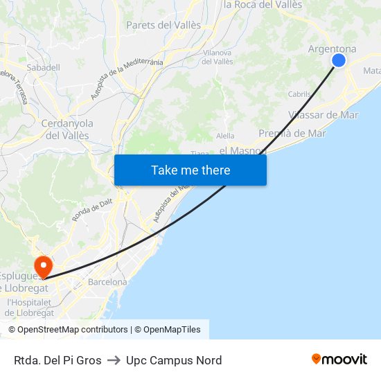 Rtda. Del Pi Gros to Upc Campus Nord map