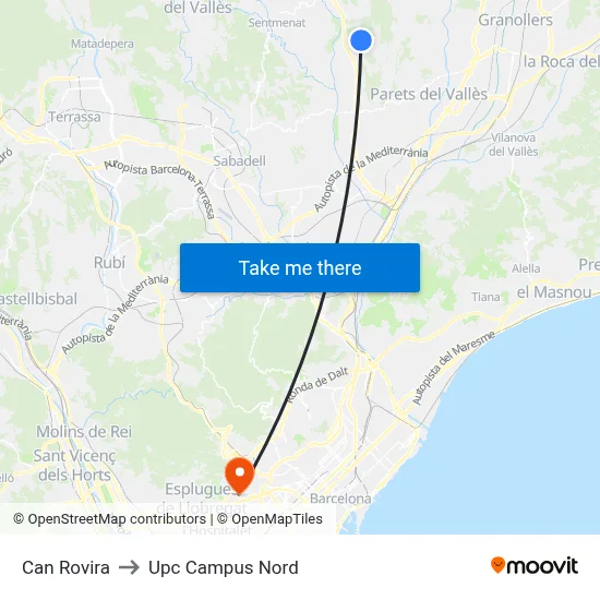 Can Rovira to Upc Campus Nord map