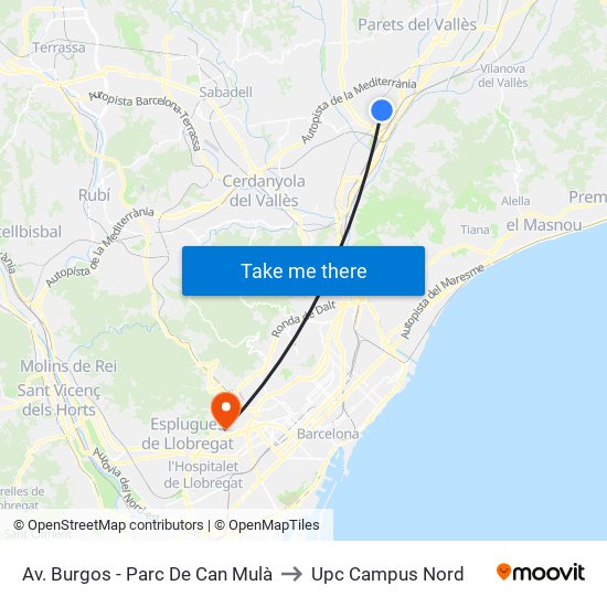 Av. Burgos - Parc De Can Mulà to Upc Campus Nord map