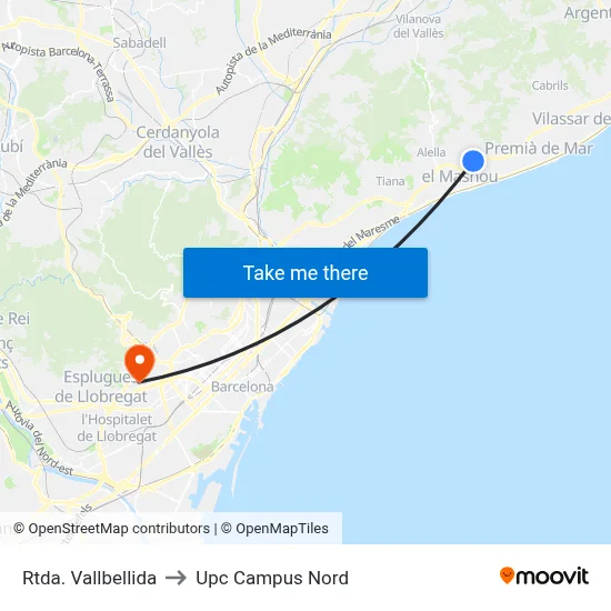 Rtda. Vallbellida to Upc Campus Nord map