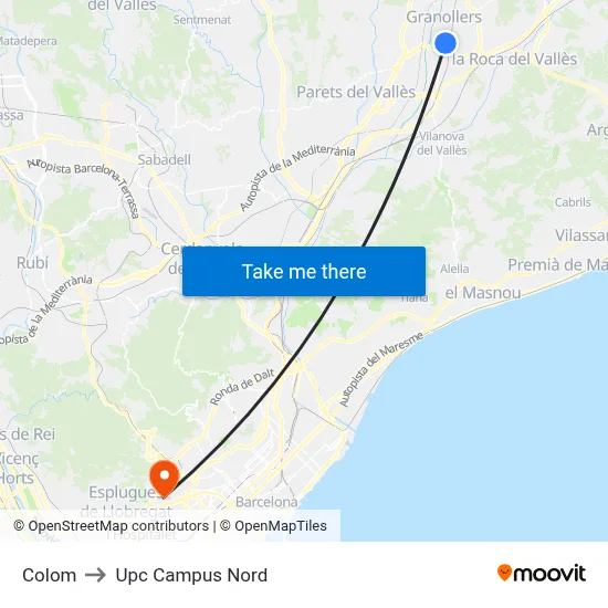 Colom to Upc Campus Nord map