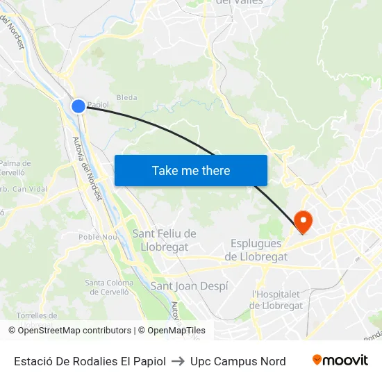 Estació De Rodalies El Papiol to Upc Campus Nord map