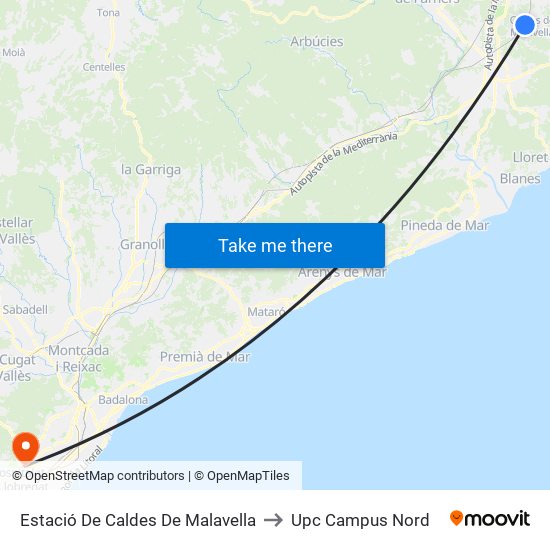 Estació De Caldes De Malavella to Upc Campus Nord map