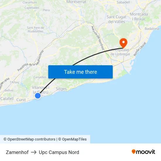 Zamenhof to Upc Campus Nord map
