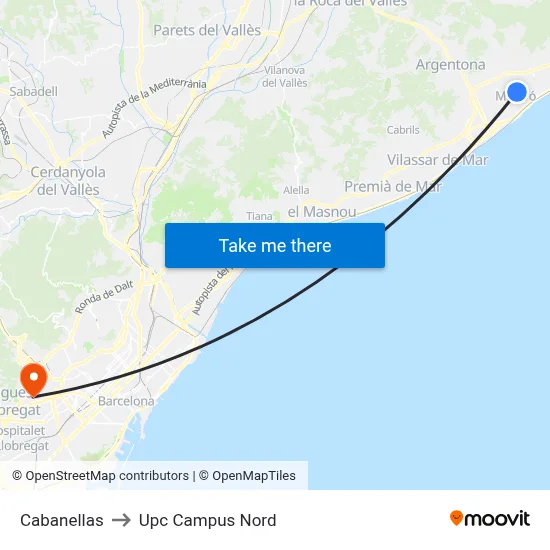 Cabanellas to Upc Campus Nord map