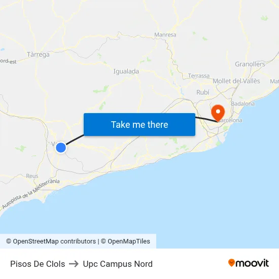 Pisos De Clols to Upc Campus Nord map