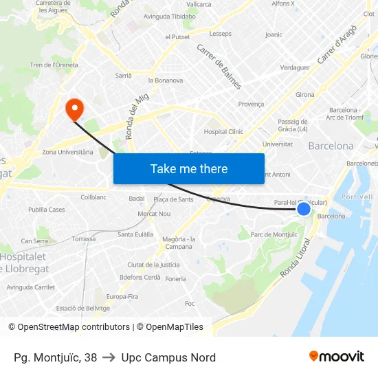 Pg. Montjuïc, 38 to Upc Campus Nord map