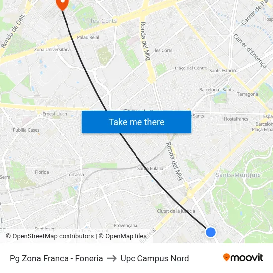 Pg Zona Franca - Foneria to Upc Campus Nord map