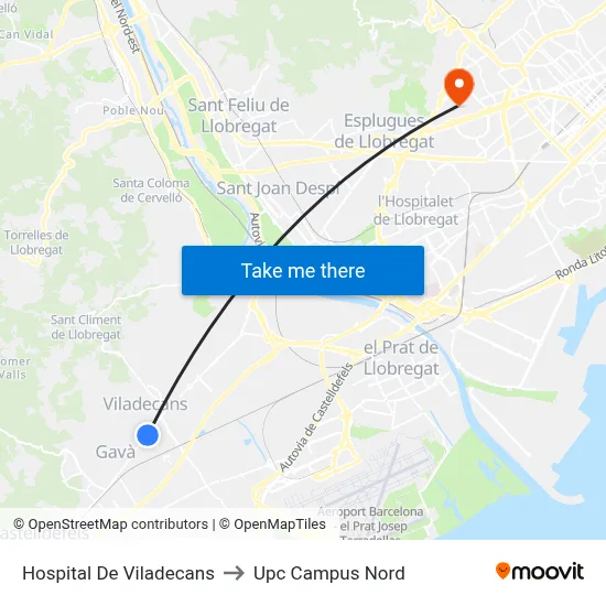 Hospital De Viladecans to Upc Campus Nord map