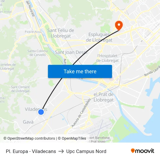 Pl. Europa - Viladecans to Upc Campus Nord map