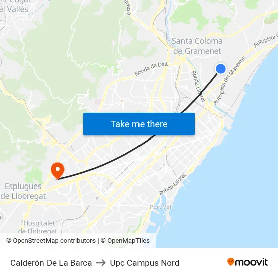 Calderón De La Barca to Upc Campus Nord map