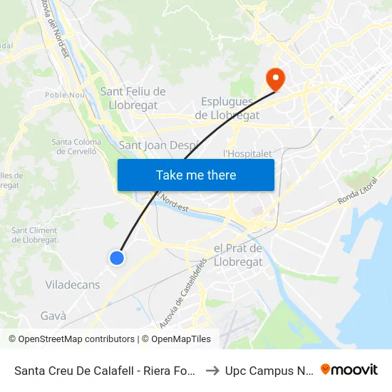 Santa Creu De Calafell - Riera Fonollar to Upc Campus Nord map