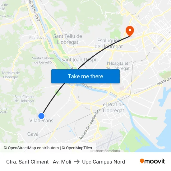 Ctra. Sant Climent - Av. Molí to Upc Campus Nord map